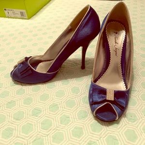 Bright blue peep toe heels
